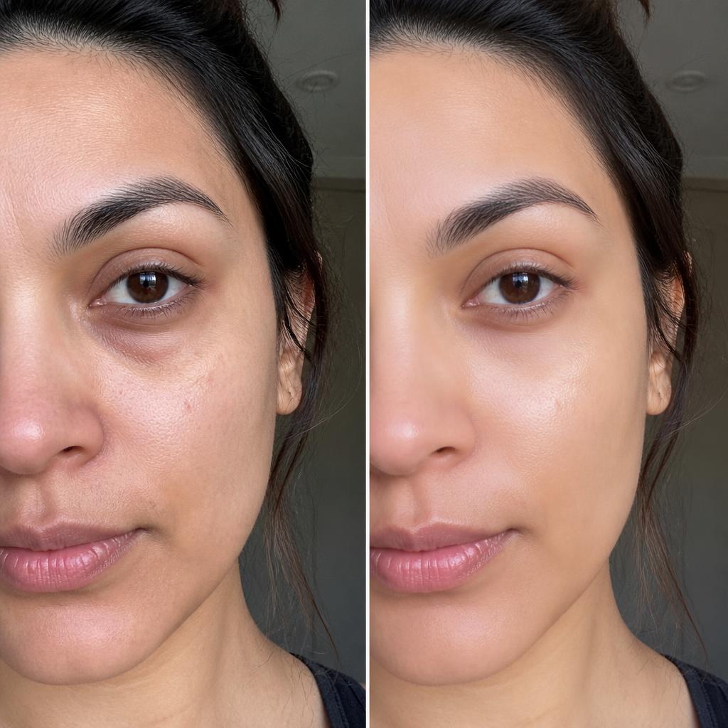 Before and after hydration and brightness results after a TheMetaBrands routine